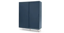 Armario con puertas correderas Elona – Azul oscuro y cobre
