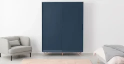 Armario con puertas correderas Elona – Azul oscuro y cobre