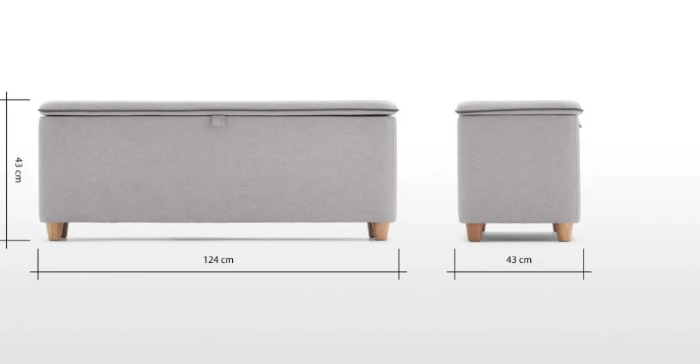 Banco con almacenaje tapizado Burcot – Gris en contraste