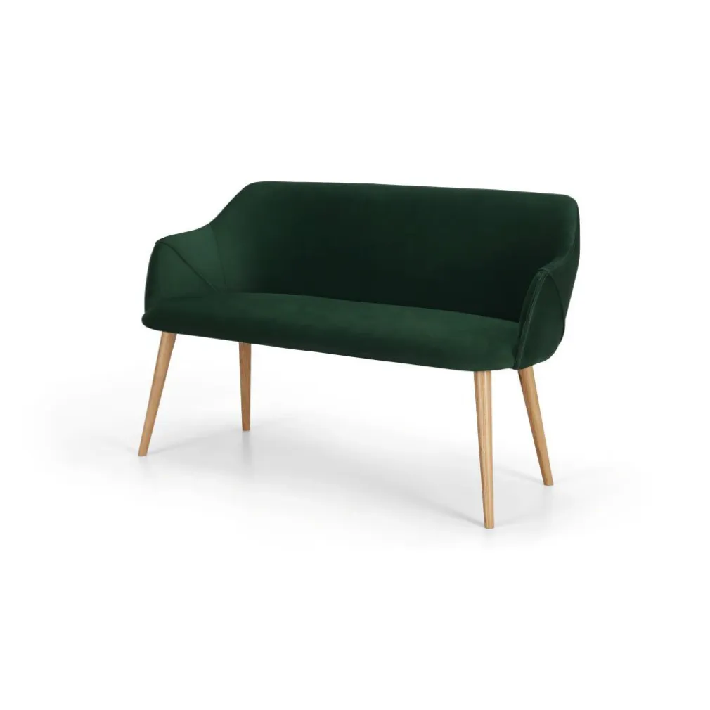 Banco de comedor compacto Lule – Terciopelo verde pino y roble