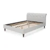 Cama Europea Linnell – Tejido Gris Nieve & Patas de Nogal
