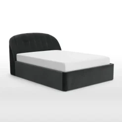 Cama Europea Otomana Margot – Terciopelo Gris Medianoche