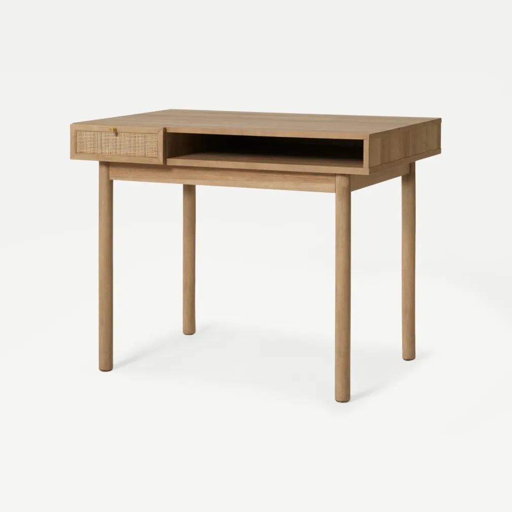 Escritorio Compacto Pavia – Natural Oak y Ratán