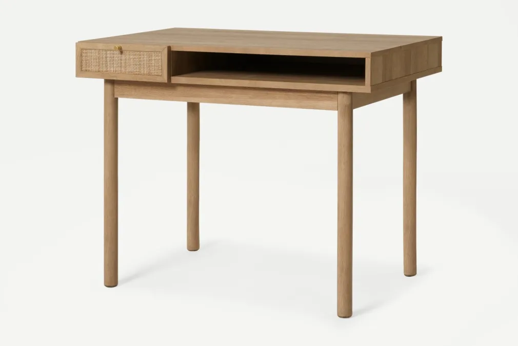 Escritorio Compacto Pavia – Natural Oak y Ratán