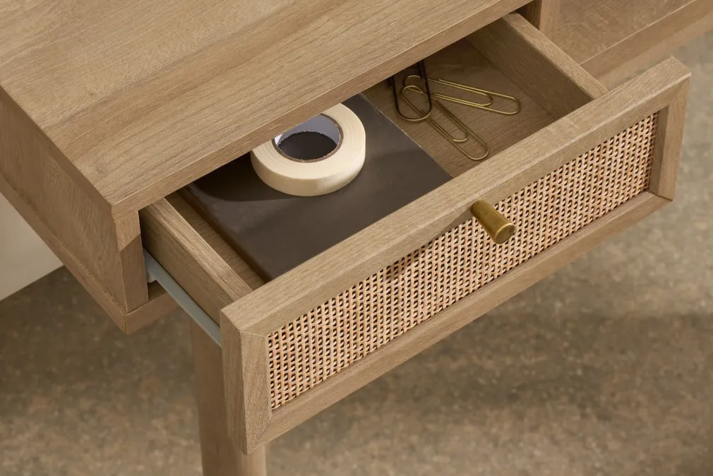 Escritorio Compacto Pavia – Natural Oak y Ratán