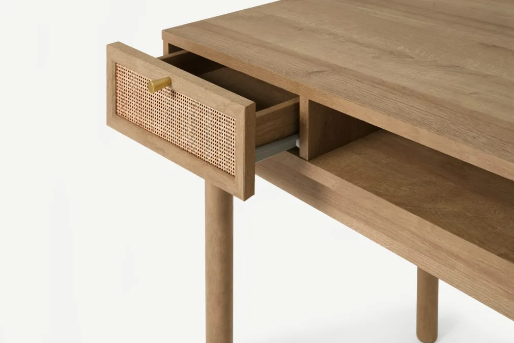 Escritorio Compacto Pavia – Natural Oak y Ratán