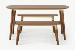 Juego de Bancos y Mesa de Comedor Edelweiss – Nogal y Dorado