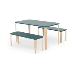 Juego de Comedor de Bancos Alma – Azul Cerceta y Fresno