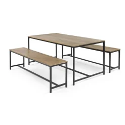 Juego de Comedor de Bancos Lomond – Madera de Mango y Negro