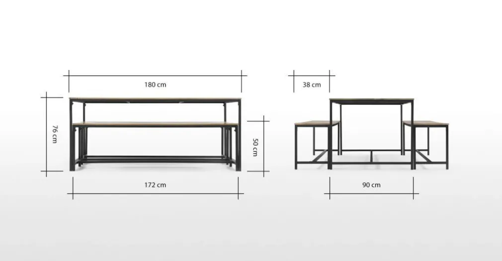 Juego de Comedor de Bancos Lomond – Madera de Mango y Negro