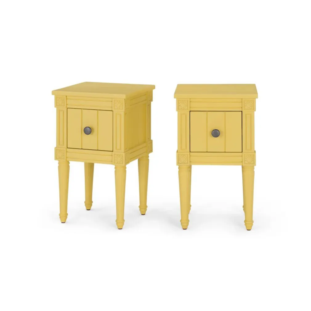 Juego de 2 Mesitas de Noche Vintage Bourbon – Amarillo Mostaza