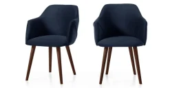 Juego de 2 sillas carver de comedor Lule – Terciopelo azul real y nogal
