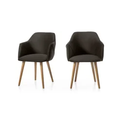 Juego de 2 sillas carver de comedor Lule – Terciopelo gris nutria y roble