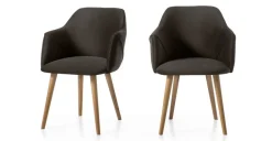 Juego de 2 sillas carver de comedor Lule – Terciopelo gris nutria y roble
