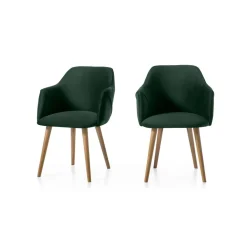 Juego de 2 sillas carver de respaldo alto Lule – Roble y terciopelo verde pino