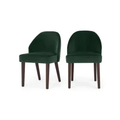 Juego de 2 sillas de comedor Alec – Terciopelo verde pino y patas de madera teñida