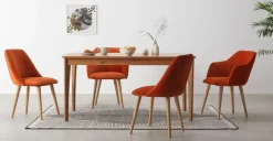 Juego de 2 sillas de comedor con reposabrazos Lule – Terciopelo naranja llama y roble