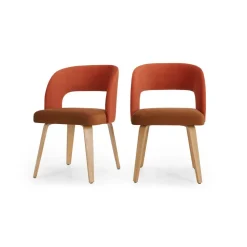Juego de 2 sillas de comedor Enid – Terciopelo naranja y dorado