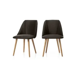 Juego de 2 sillas de comedor Lule – Terciopelo gris nutria y roble