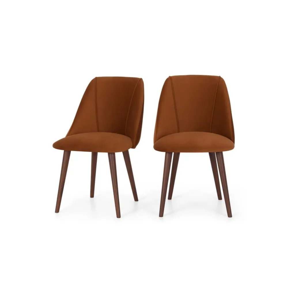 Juego de 2 sillas de comedor Lule – Terciopelo naranja y nogal