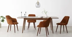 Juego de 2 sillas de comedor Lule – Terciopelo naranja y nogal