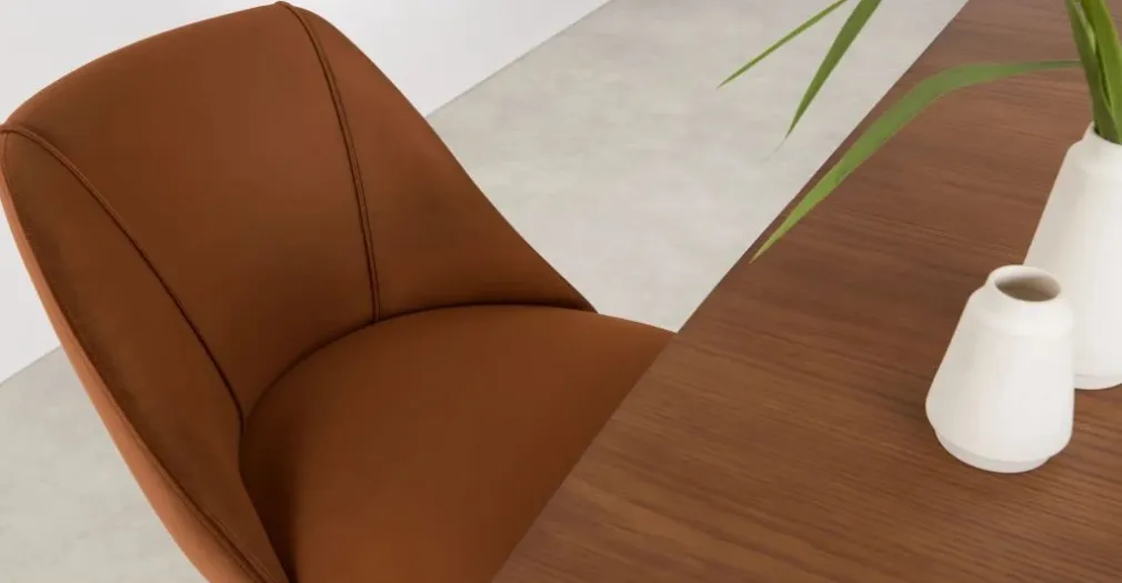 Juego de 2 sillas de comedor Lule – Terciopelo naranja y nogal