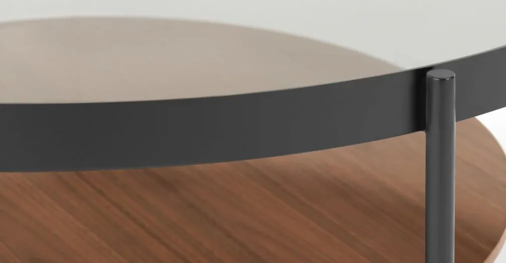 Mesa auxiliar redonda Kameko – Nogal y cristal