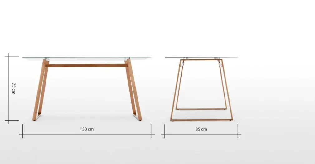 Mesa de Comedor Rectangular Haku – Cobre y Cristal