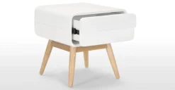 Mesa de noche Esme – Blanco y fresno