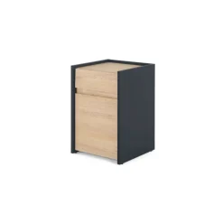 Mesa de noche Stu – Efecto roble y azul océano