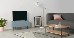 Mueble multimedia esquinero Mino – Roble y azul
