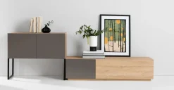 Mueble multimedia Hopkins – Roble y gris