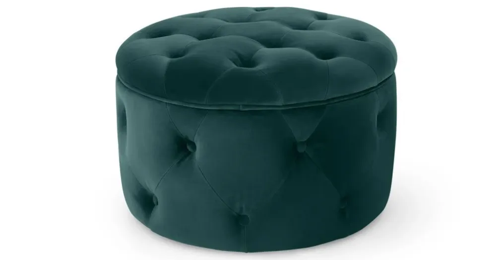 Puf Redondo Pequeño con Almacenaje Hampton – Azul Espuma de Mar