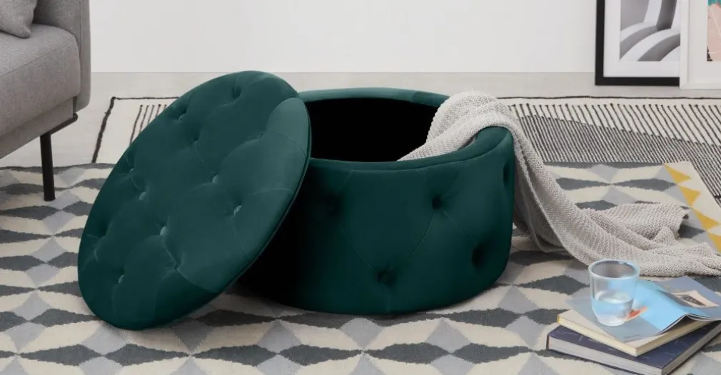 Puf Redondo Pequeño con Almacenaje Hampton – Azul Espuma de Mar