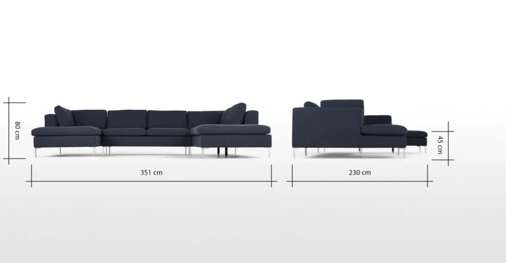 Seccional con Chaise Longue a la Derecha Monterosso – Azul Tormenta