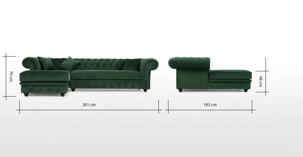 Seccional con Chaise Longue a la Izquierda Branagh – Verde Pino