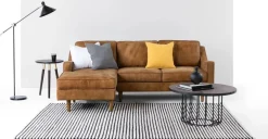 Seccional con Chaise Longue a la Izquierda Dallas – Cuero Canela