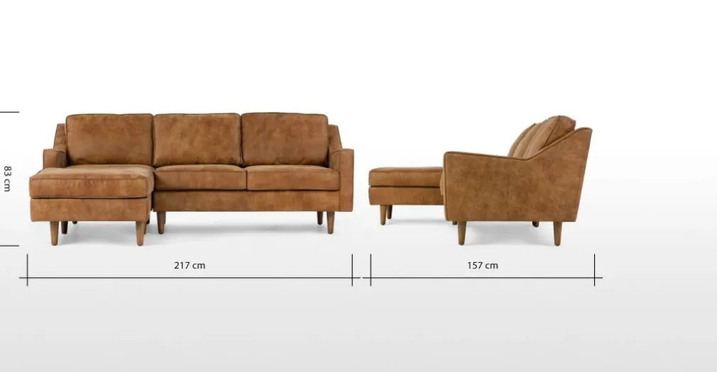Seccional con Chaise Longue a la Izquierda Dallas – Cuero Canela
