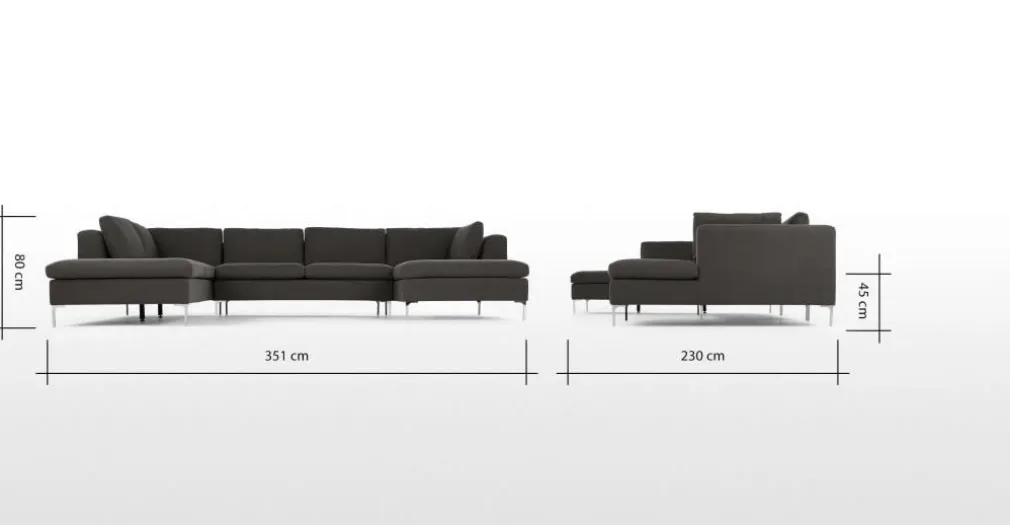 Seccional con Chaise Longue a la Izquierda Monterosso – Gris Marengo