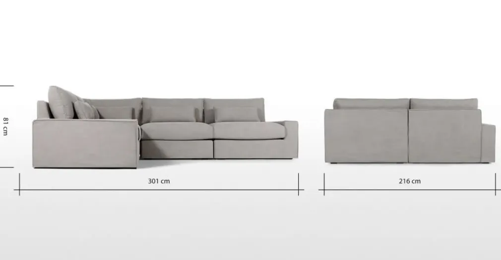 Seccional con Chaise Longue a la Izquierda Trent – Gris Lavado