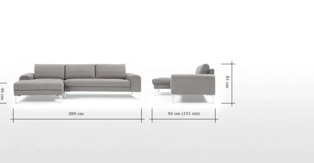 Seccional con Chaise Longue a la Izquierda Vittorio – Gris Perla