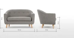 Sofá de 2 Cuerpos Lottie – Gris Tiza