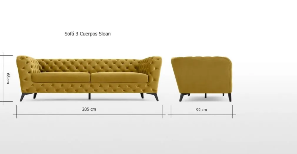 Sofá de 3 Cuerpos Sloan – Dorado Vintage